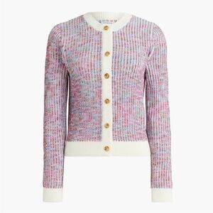 Ribbed Multicolor Crewneck Cardigan Sweater - White Trim